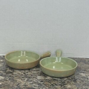 Vintage La Solana Potteries Solana Ware Green Handled Open Pan 6" Diameter Qty 2